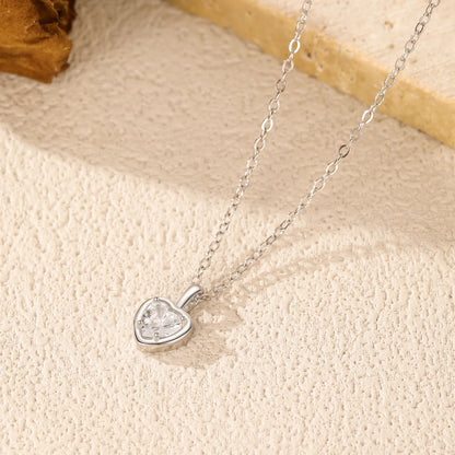 925 Sterling Silver Delicate Sweet Heart Zirconia Wedding Link Chain Pendant Necklace For Women Daily Fine Jewelry