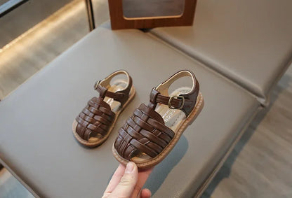 Kids Sandals 2025 Summer Sandals for Boy Fashion Children Cut-Outs Beach Shoes Braided Style Causal Walking Flat Sandals