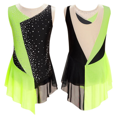 Kids Girls Sparkly Rhinestone Ballet Jersey Leotard Dress Toddler Gymnastics Artistic Figure Skating Dance Leotards Costume