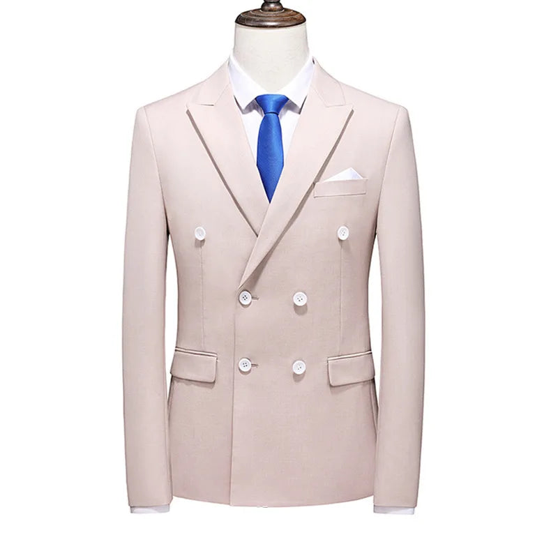 17 Colors Men Fashion Double Breasted Suit Jacket Korean Classic Solid Color Formal Business Office Slim Casual Wedding Blazers