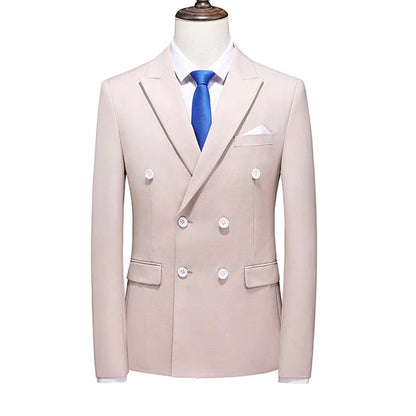 17 Colors Men Fashion Double Breasted Suit Jacket Korean Classic Solid Color Formal Business Office Slim Casual Wedding Blazers