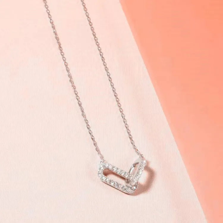 925 Sterling Silver Geometric Smooth Necklace Women With Interlocking Collarbone Chain Holiday Gift Party Fine Jewelry