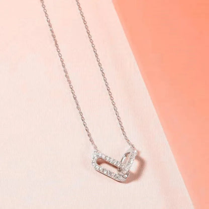 925 Sterling Silver Geometric Smooth Necklace Women With Interlocking Collarbone Chain Holiday Gift Party Fine Jewelry