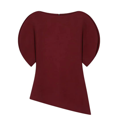 Women Casual Loose T-Shirts Asymmetrical Hem Blouse Short Puff Sleeve Shirt Elegant Woman Summer Party Vacation White Tops
