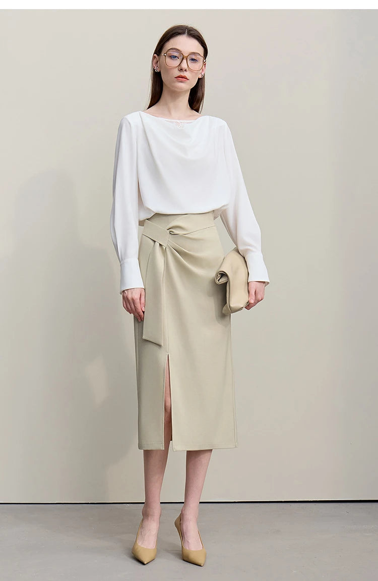 Women's Skirt 2026 Spring New H-Line Elegant Anti-wrinkle Split Skirt Solid Mid-length Versatile Woman Clothes 12621005