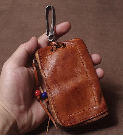 High Quality Genuine Leather Home Car Key Bag Retro Men Handmade Top Cowhide Coin Purse Women Zipper Mini Wallet Card Holde