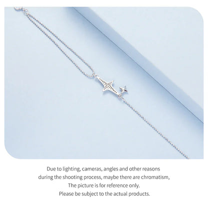 925 Sterling Silver Dainty Starlight White Gold Plated Stackable Bracelet for Women, Adjustable Link Chain CZ Bracelets