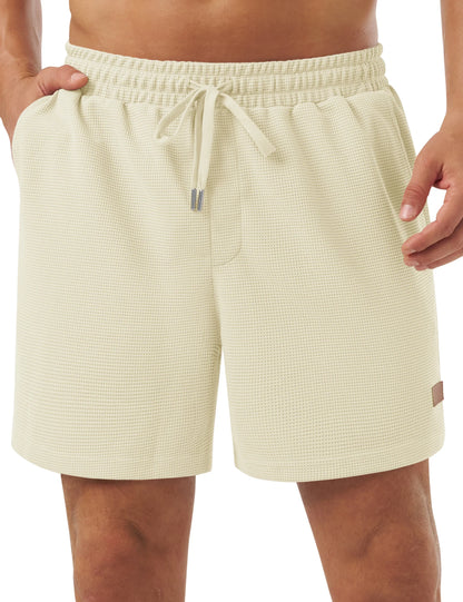 Men's Casual Waflle Shorts Knit 5'' Elastic Waist Drawstring Summer Beach Shorts Lightweight Breathable Streetwear 2026