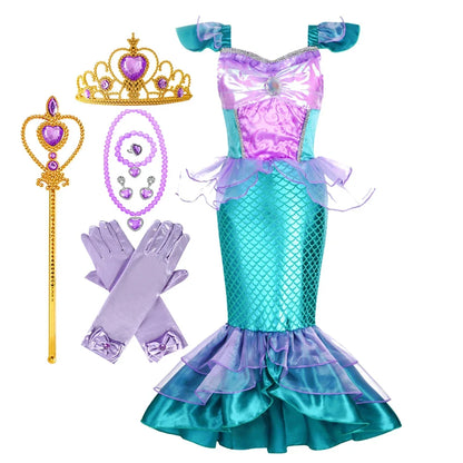 Mermaid Costume for Girls Fancy Party Carnival Birthday Dress Cosplay Halloween Princess Dress
