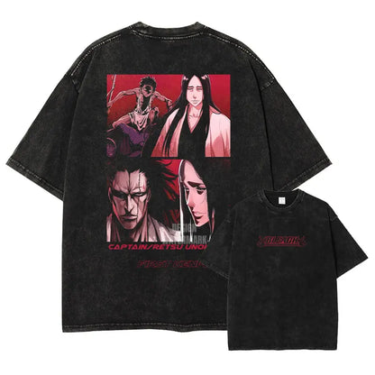 Japan Anime Bleach Aizen Sousuke Graphic Tee Men Oversized Washed Tshirts Manga Casual T Shirt Harajuku Male Cotton T-shirt