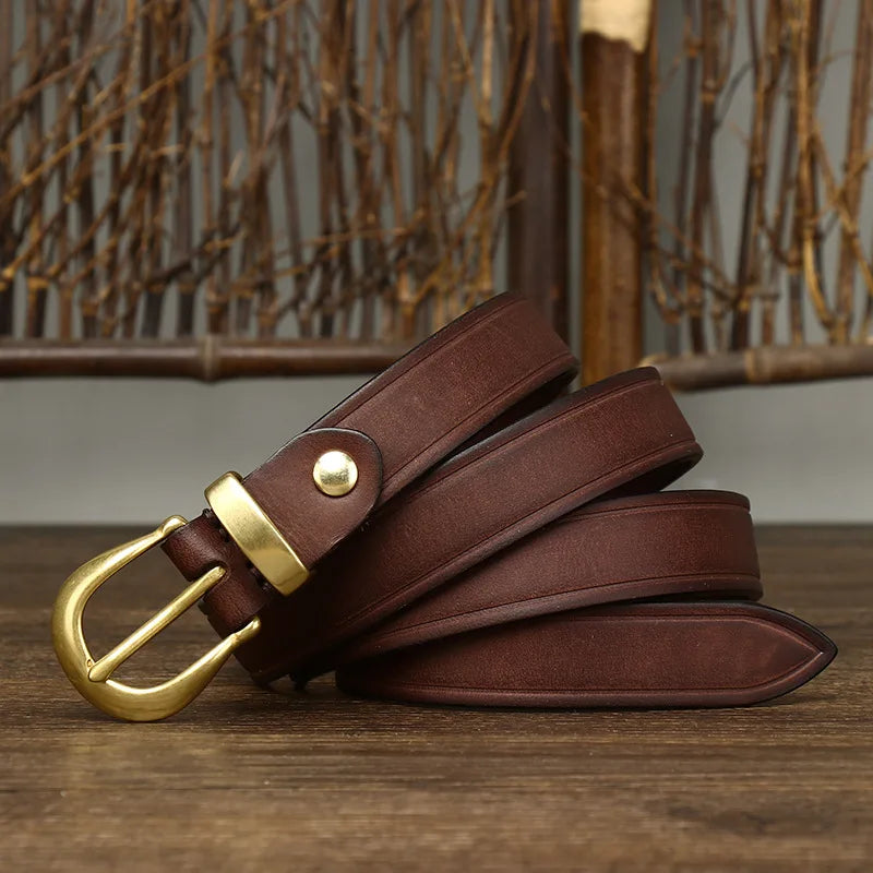 2.4 CM Pure Cowhide Genuine Leather Ladies High Quality Jeans Brass Buckle Belts Cowboy Fashion Designer Belts for Women luxury