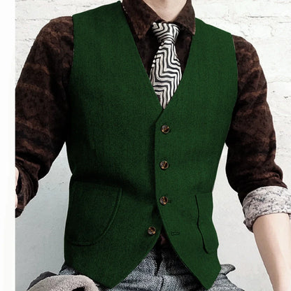 Men Vest Gray Herringbone Single Button V Neck Waistcoat For Wedding Banquet Business Office Work Daily Casual Men Suit Vest