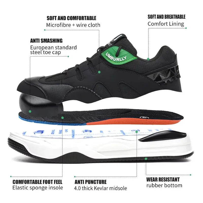 Fashion 2025 New Work Shoes Men Steel Toe Anti Smashing Indestructible Sneakers Splicing Design Comfortable Male Footwear