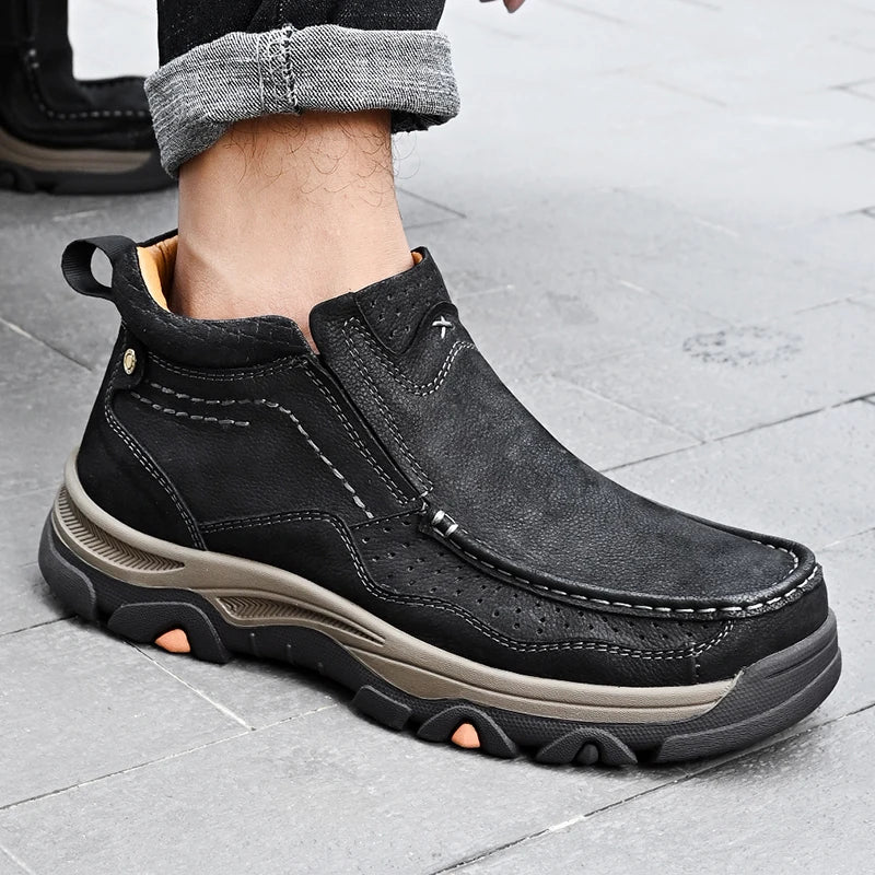 Men's Real Leather Ankle Boots Autumn Winter Mens Shoes Fashion Large Size Casual Boots Cowhide Men Genuine Leather Boots