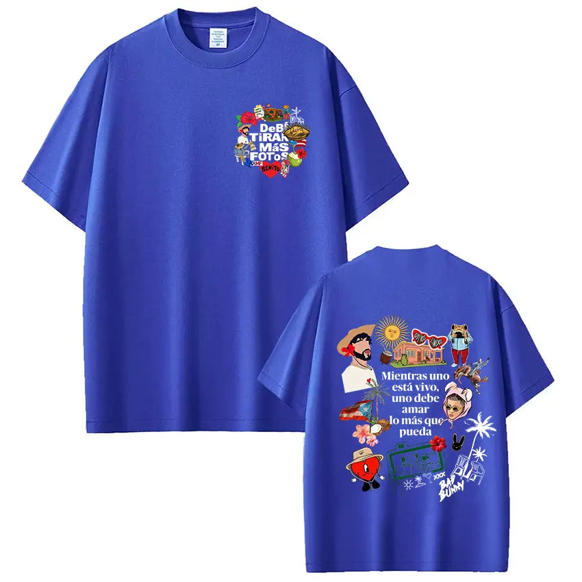 Rapper Bad Bunny T-shirt Debi Tirar Mas Fotos DTMF T Shirts Men's Women Clothing Fashion Hip Hop Cotton Casual Oversized T-shirt