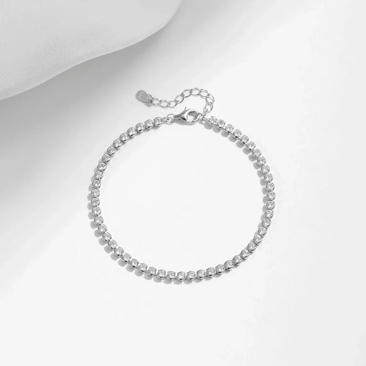 Bracelet de tennis en argent sterling 925 avec zircons scintillants, bracelet plaqué platine avec oxyde de zirconium rond pour femme, cadeau de joaillerie fine