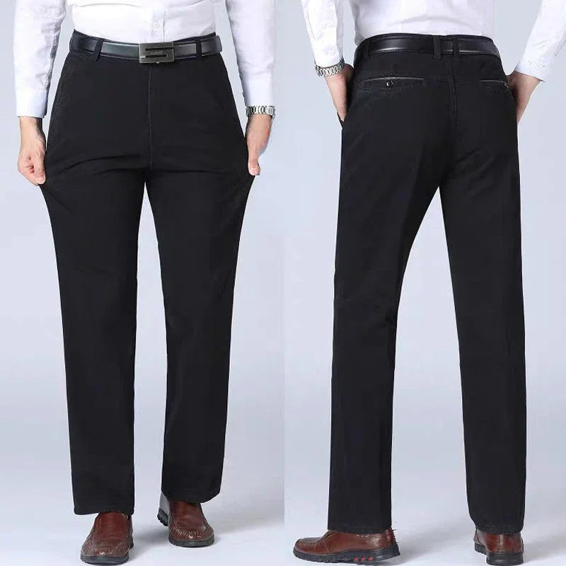 Summer Thin Pants 100% Cotton Men's Autumn Thick Suit Pant Slacks High Waist Straight Loose Bland Solid Business Casual Pants