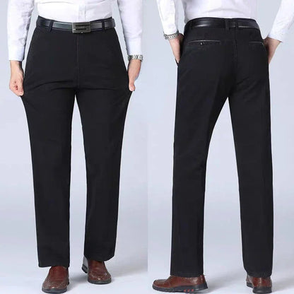 Summer Thin Pants 100% Cotton Men's Autumn Thick Suit Pant Slacks High Waist Straight Loose Bland Solid Business Casual Pants