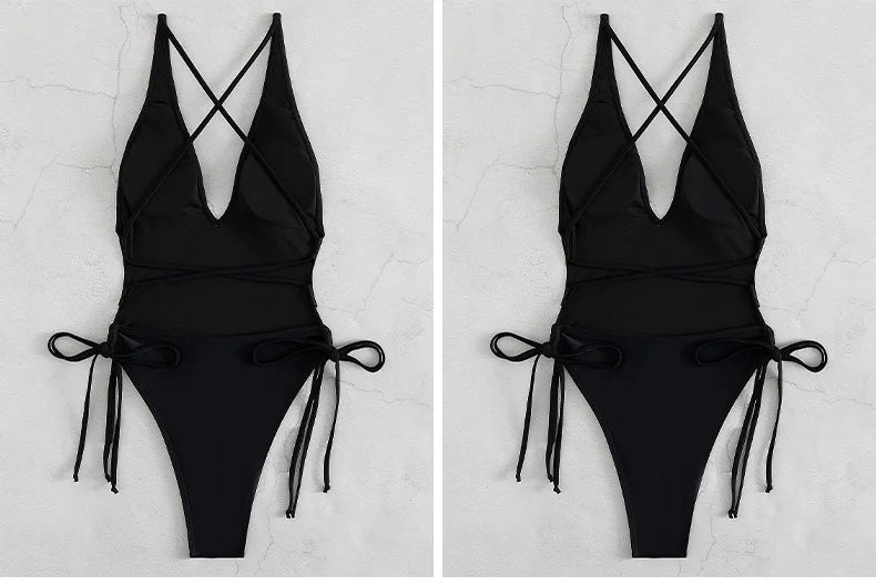 Solid Lace Up Swimsuit Woman Sexy One Piece Swimsuit Swimwear for Women Push Up Women‘s Bathing Suit Beachwear Female Bodysuit