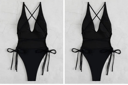 Solid Lace Up Swimsuit Woman Sexy One Piece Swimsuit Swimwear for Women Push Up Women‘s Bathing Suit Beachwear Female Bodysuit