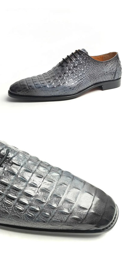 Deluxe Leather Shoes Crocodile Pattern Lace Up Wedding Shoes for Men Business Casual Leather Shoes Round Toe Height Increasing
