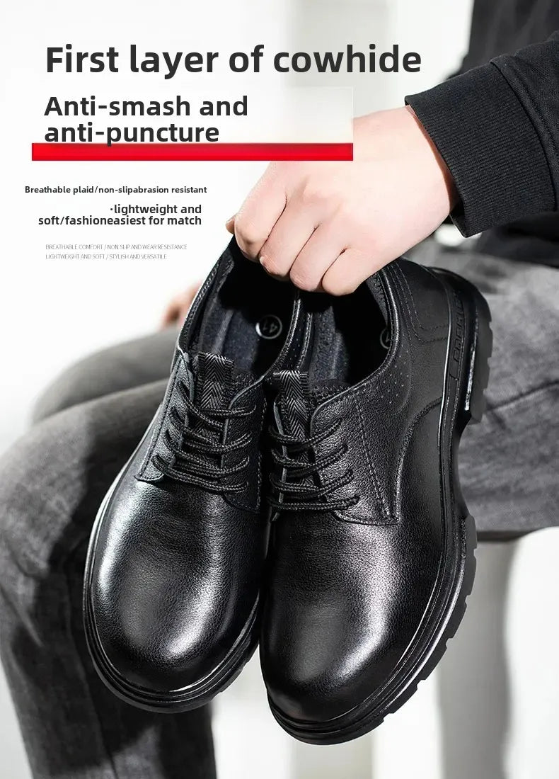 Fashion 2026 Genuine Leather Waterproof Men Safety Shoes Boots Work Sneakers Indestructible Steel Toe Nail Proof Male Footwear