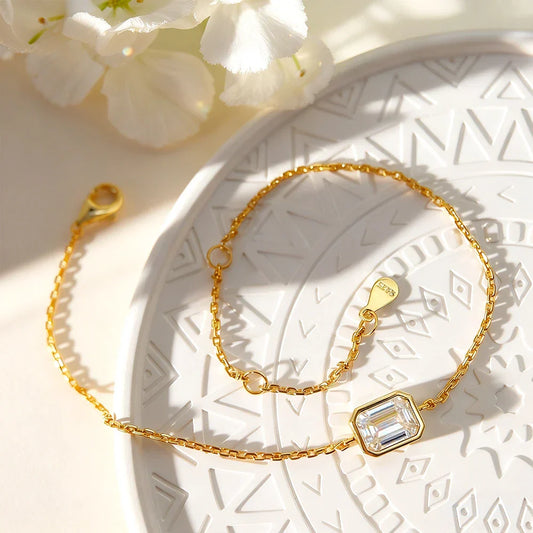 Bracelets bulle femme 1CT diamant moissanite solitaire en argent 925 plaqué 18k, chaîne de poignet breloque minimaliste réglable