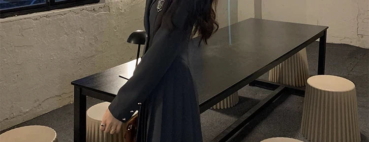 Sweet Style Suit Dress Korean Drama Main Character Waist Cinched Beautiful  Skirt College Style High Waist Double Breaste...