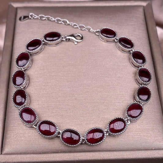 Bracelet en argent sterling S925 orné de 17 grenats naturels, un bijou simple et élégant pour femme, adapté à un usage quotidien