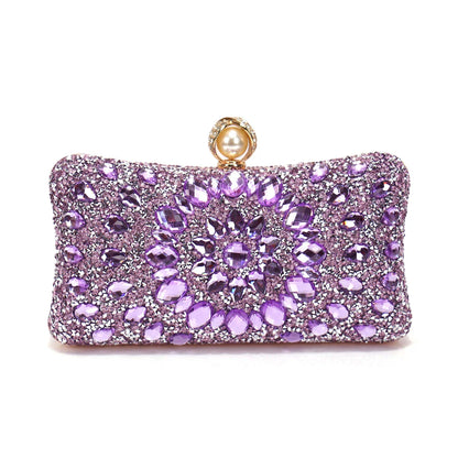 Golden Metal Pearl Rhinestones Glitter Evening Bags Small Lady Prom Dinner Luxury Night Gift Girlfriend Purse Acrylic Diamonds E