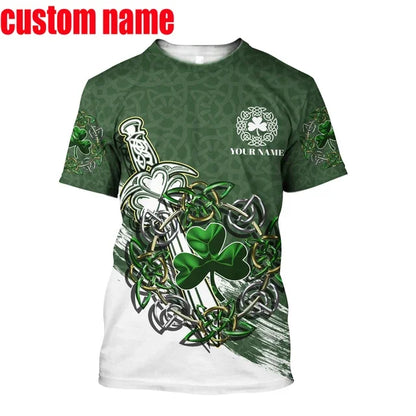 2023 Summer New Printed Irish Celtic Men's and Women's T-shirt, Custom Name Short Sleeve Unisex Shirt, Harajuku Large Casual Sty
