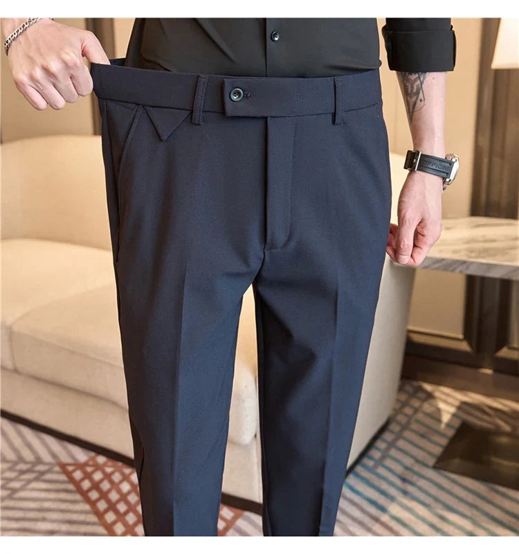 Men Suit Pants 2026 Spring Elastic Waist Solid Slim Fit Dress Pants Office Business Casual Trousers High Quality Men's Clothing