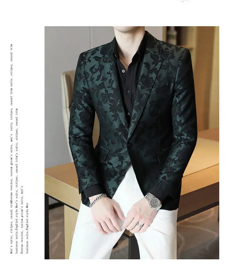 2025 Spring Luxury High-end Jacquard Men's Suit Coats British Style Men Slim Fit Casual Groom Wedding Dress Party Suit Blazers