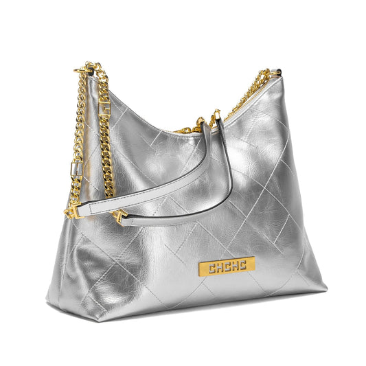 Women's Handbag New Silver Tote Bag Classic Car Seam Handheld Chain Bag