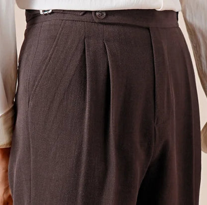 2025 New Italian Style Double Pleated Neapolitan Mens Formal Pants Casual Business Straight Leg High Waist Office Trousers Men