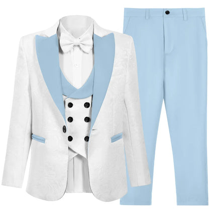 Hot Selling Stylish Paisley Jacquard Boys Formal Suit Set 3-14 Years 4 Piece Kids Wedding Tuxedo Elegant Blazer Vest Pants Bow