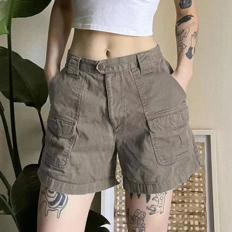 Y2k Vintage Streetwear Cargo Denim Shorts Women American Retro Harajuku Solid Loose Jeans Casual Pocket 2026 Summer Chic