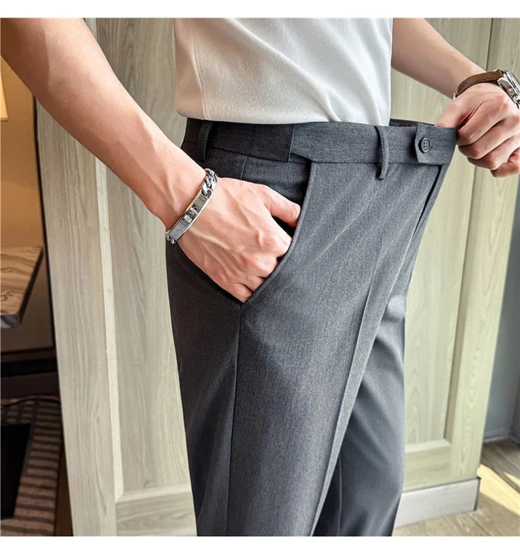 High Quality Modal Acetate Elastic Waist Casual Pants 2026 Spring Summer New Men's Solid Color Slim Fit Business Suit Pants