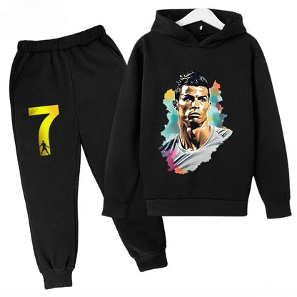 Quick-Dry CR7 Kids Tracksuit 7-13Y Ronaldo 7# Print Sports Outfit Breathable Fabric Active Wear Kids Boutique Clothes
