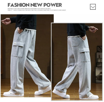 2026 New in Wide Leg Pants Men Autumn Straight Elastic Waist Baggy Cargo Trouser Male Relaxed Streetwear Sweatpant Plus Size Big