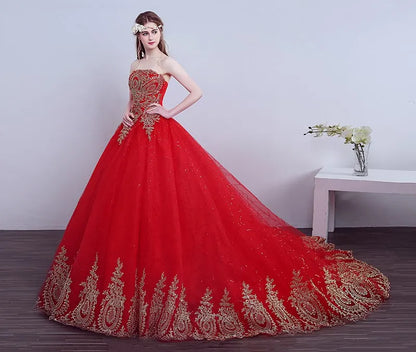 2026 New Ball Gown Lace Tulle Red Wedding Dress With Tail Chinese Pattern Style Cheap China Embroidery Bridal Gown Customized
