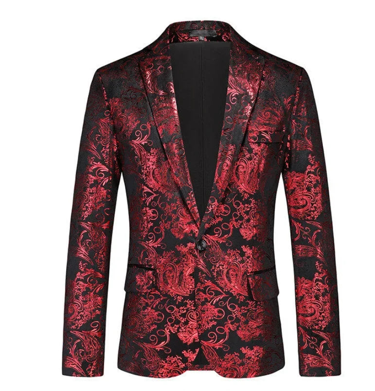 New Men Luxury Velvet Suit Foil Stamped Printed Jacket , Fashion Male Business Social Wedding Prom Party Dress Slim Fit Blazers