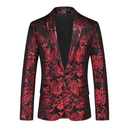 New Men Luxury Velvet Suit Foil Stamped Printed Jacket , Fashion Male Business Social Wedding Prom Party Dress Slim Fit Blazers