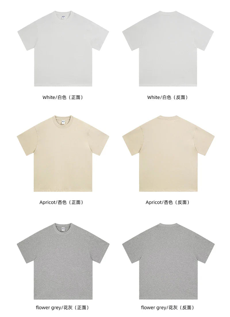 New Men Summer Boxy 275gsm Cotton T-Shirts Retro Unisex Oversized Short Version Basic T Shirt Brand Tees HY1070