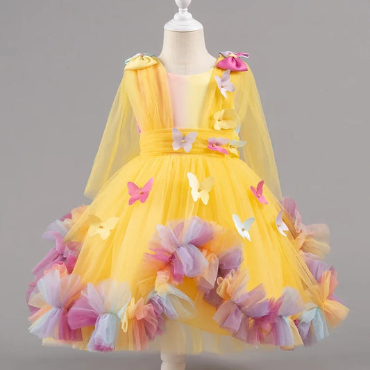 Baby Dress 0-5 Years Birthday Party Wedding Dresses For Toddler Sleeveless Butterfly Mesh Fluffy Cute Girl Princess Dress