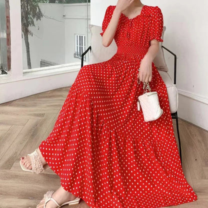 Summer New Cotton Silk Floral Print Maxi Dr ort Sve Beachwear High Waist Young Women's Large Skirt Swing Dr