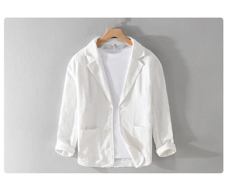 Y803 Spring Autumn Good Quality Linen Blazer For Men Business Casual Solid Color Simple Double Buttons Thin Male Suits Jackets