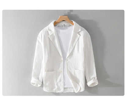 Y803 Spring Autumn Good Quality Linen Blazer For Men Business Casual Solid Color Simple Double Buttons Thin Male Suits Jackets
