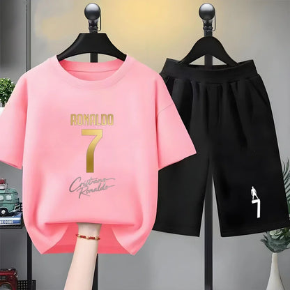Summer Children T-shirt Tops+shorts Breathable Boy girl Casual Fashion Short Sleeve Kid football Idol Clothes Sport Tee