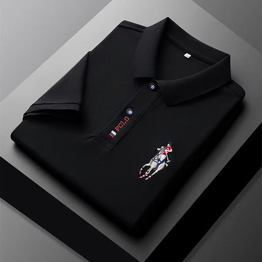 High end brand men's exquisite printed polo shirt short sleeve 2024 summer new cool and comfortable silk casual lapel T-shirt